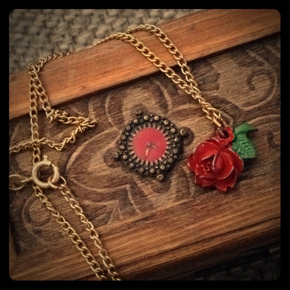 Mother Mary Rose Pendant and Gold Chain